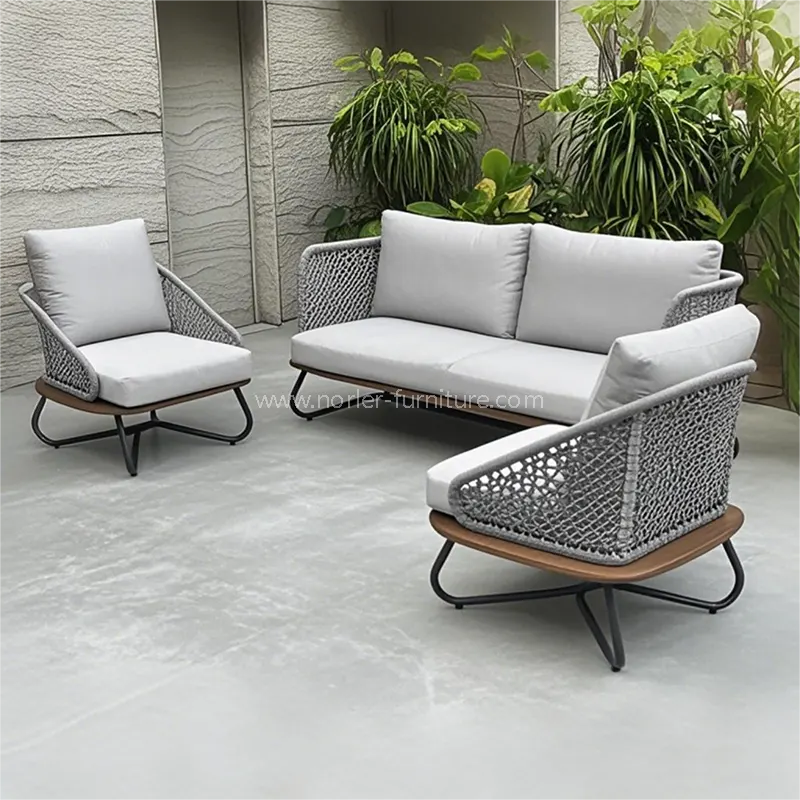 Set de canapea de bază de tec din aluminiu modern în aer liber