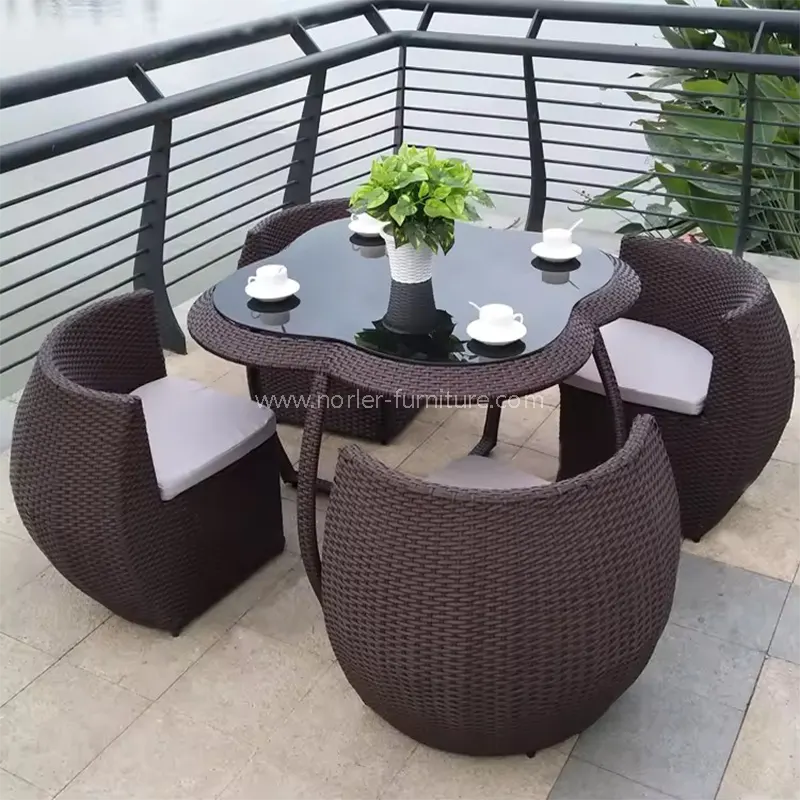 Balconul în aer liber Rattan set de mese rotunde