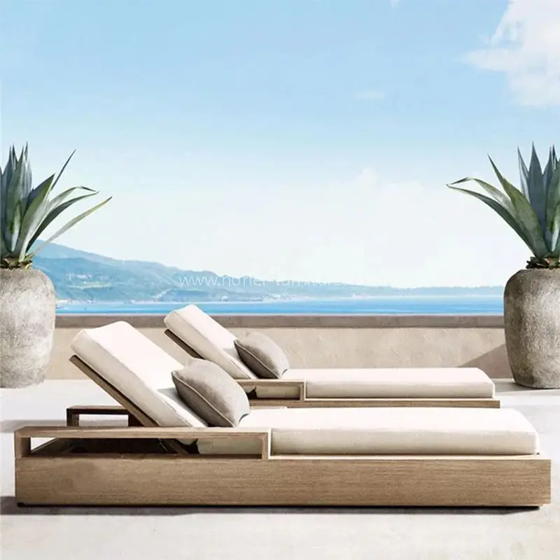 Lounger de soare din lemn de tec de lux în aer liber